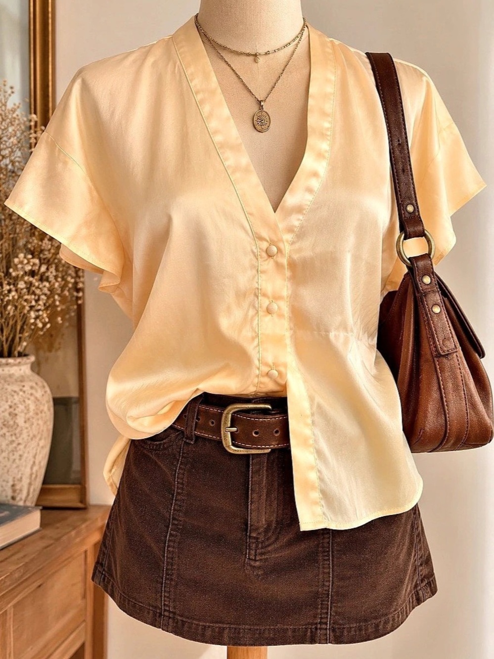 Secret Treasures Satin-Style Blouse in Yellow Small Like New